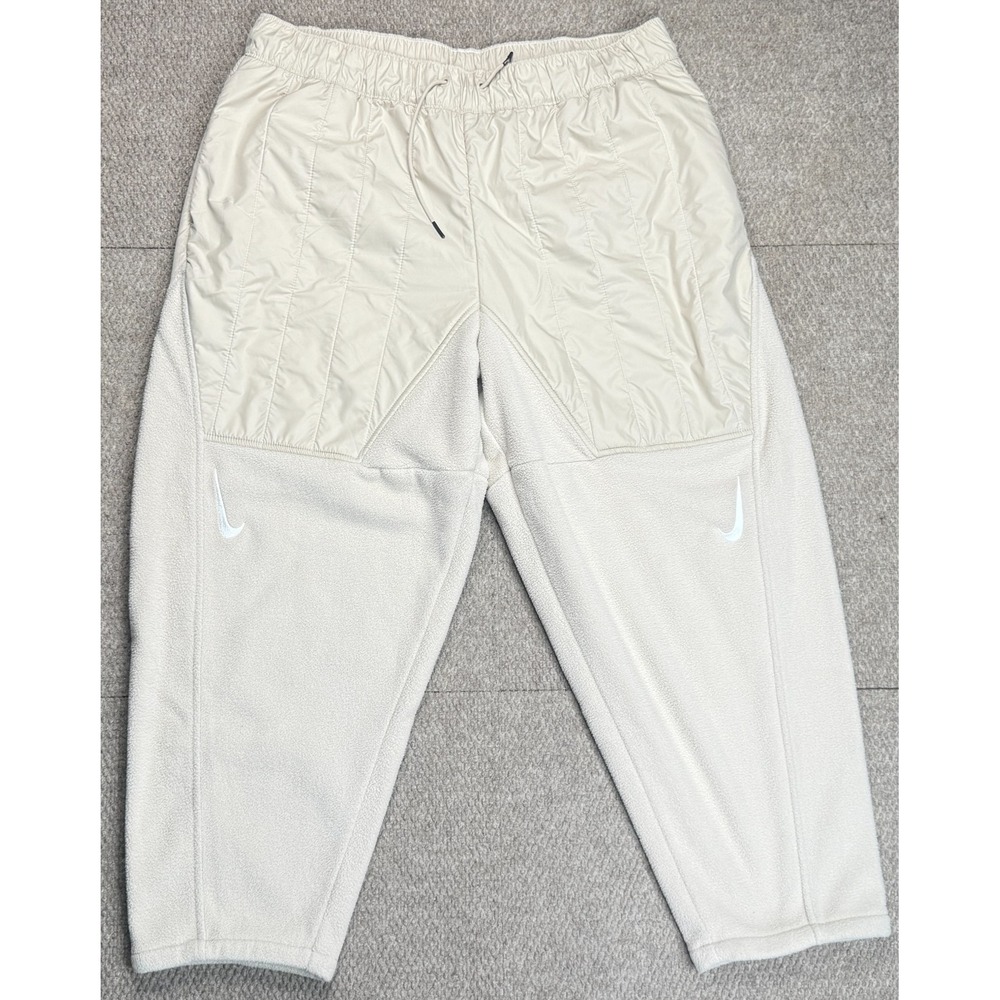 Nike Sportswear Women's Double Swoosh Beige Curve Plush Fleece Pants Size XL
